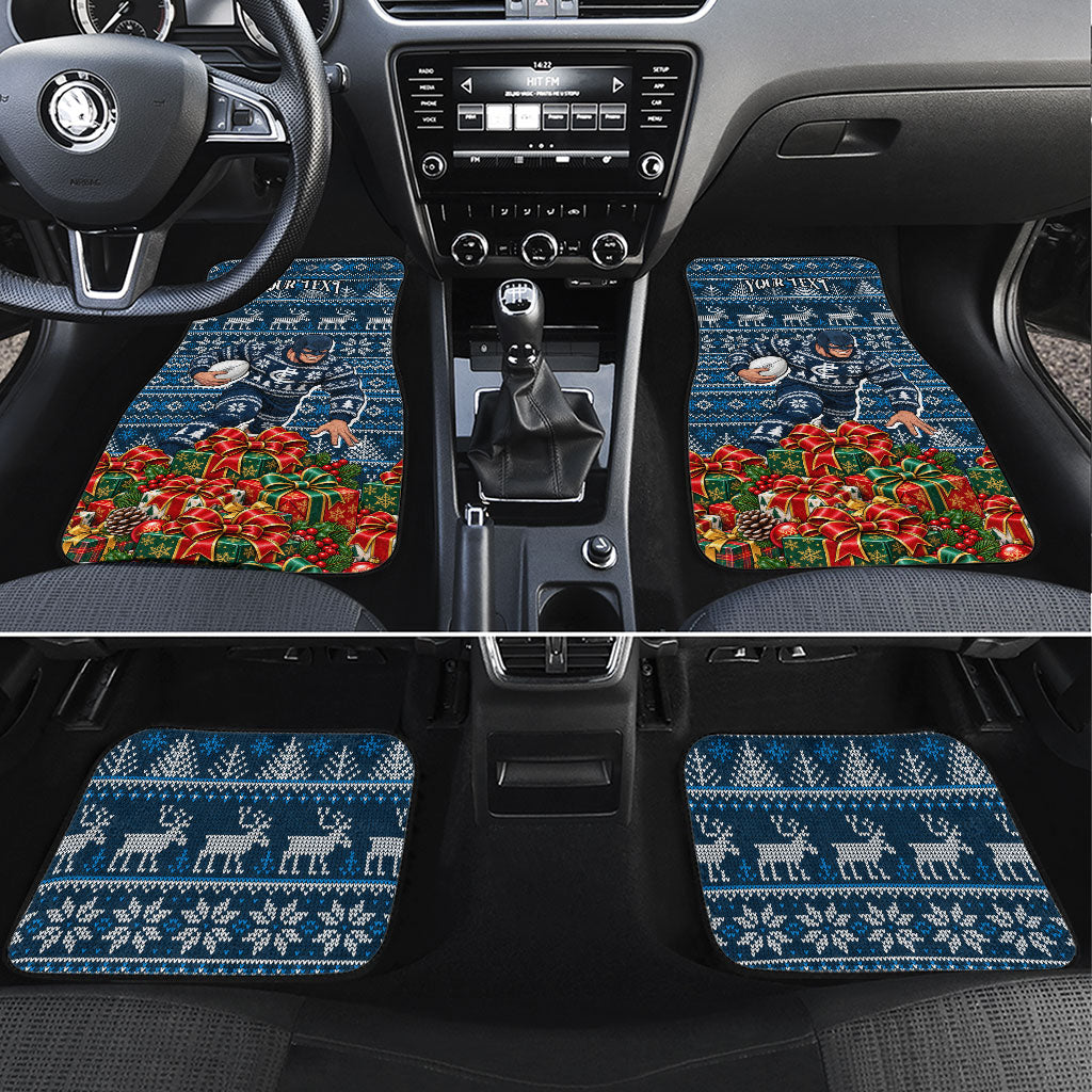 Personalized Carlton Blues Football Christmas Car Mats Australian Football Mascot - Ugly Xmas Pattern Festive