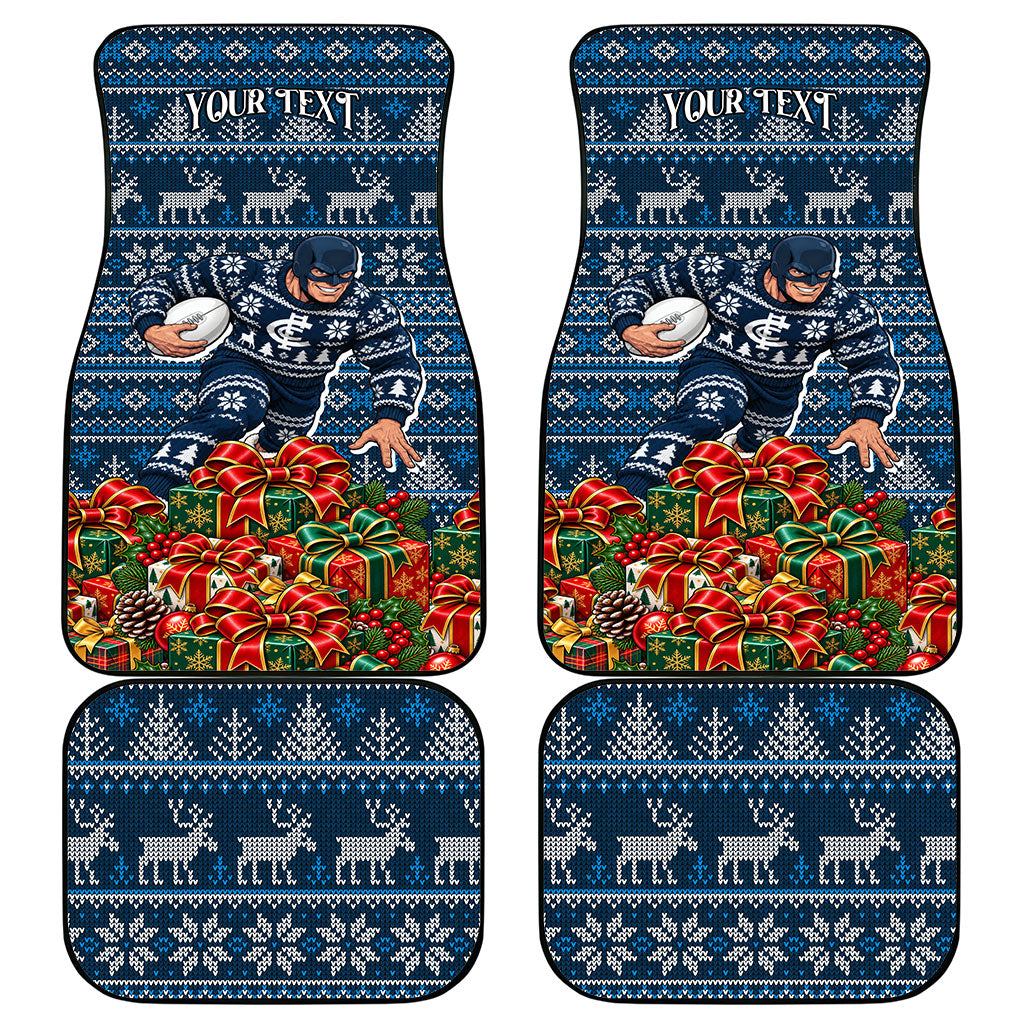 Personalized Carlton Blues Football Christmas Car Mats Australian Football Mascot - Ugly Xmas Pattern Festive