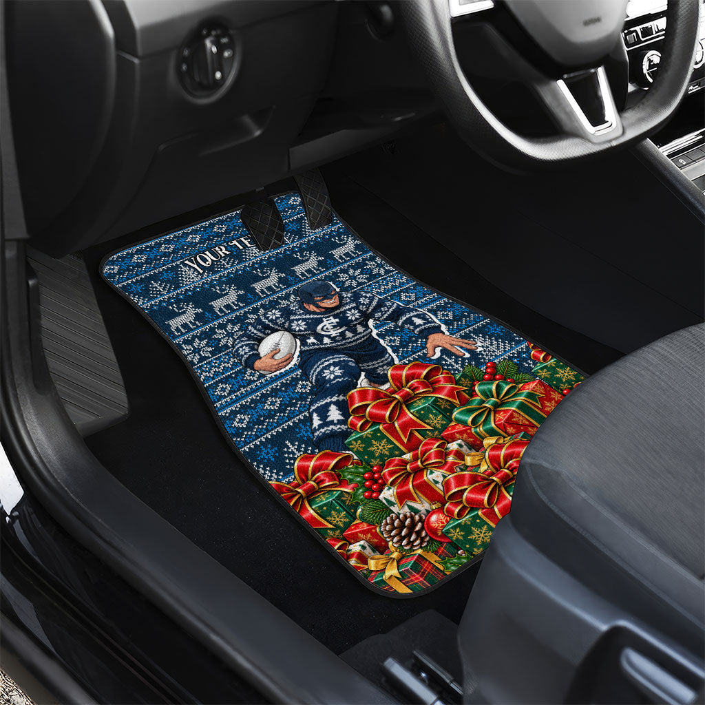 Personalized Carlton Blues Football Christmas Car Mats Australian Football Mascot - Ugly Xmas Pattern Festive
