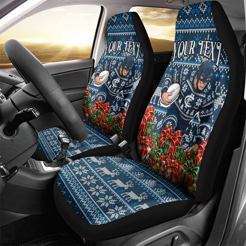 Personalized Carlton Blues Football Christmas Car Seat Cover Australian Football Mascot - Ugly Xmas Pattern Festive