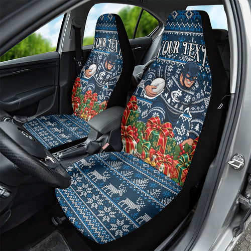 Personalized Carlton Blues Football Christmas Car Seat Cover Australian Football Mascot - Ugly Xmas Pattern Festive
