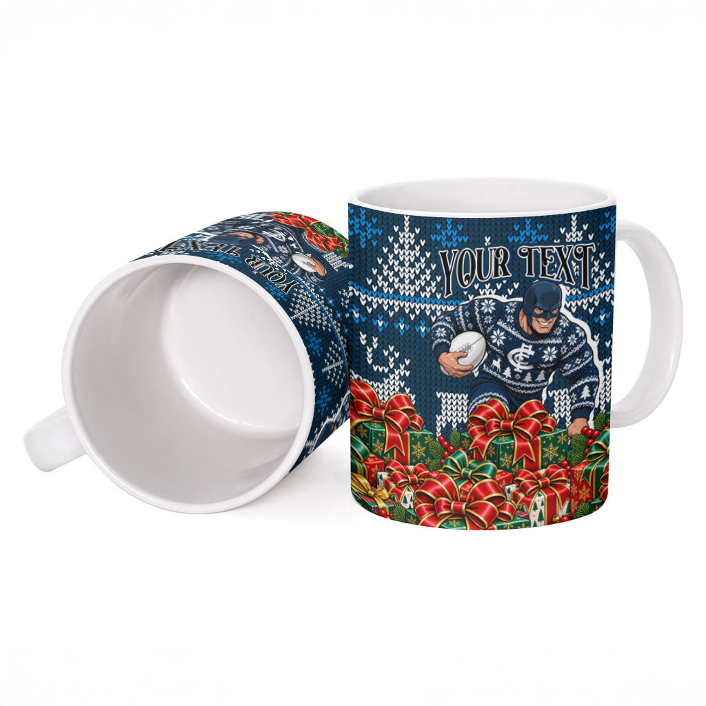 Personalized Carlton Blues Football Christmas Ceramic Mug Australian Football Mascot - Ugly Xmas Pattern Festive
