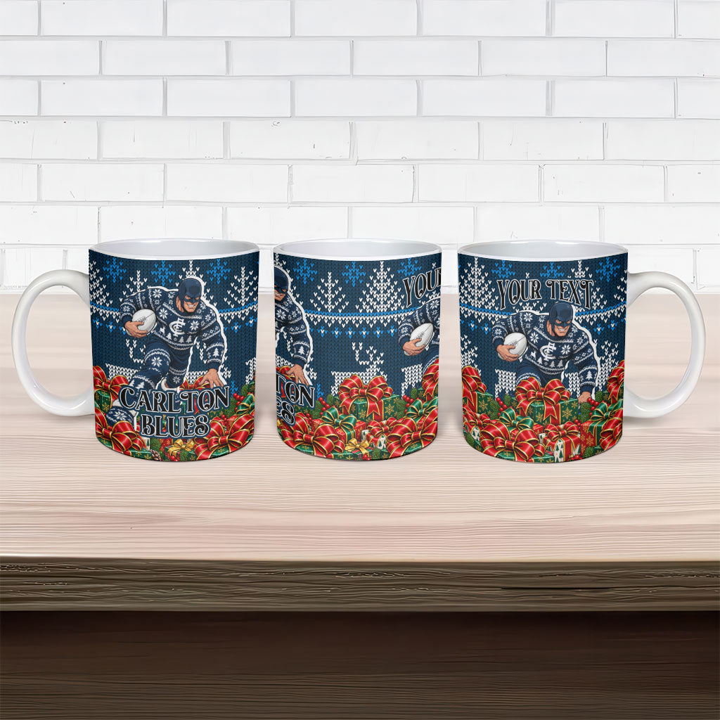 Personalized Carlton Blues Football Christmas Ceramic Mug Australian Football Mascot - Ugly Xmas Pattern Festive