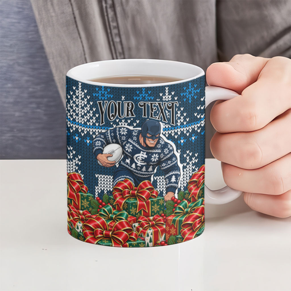 Personalized Carlton Blues Football Christmas Ceramic Mug Australian Football Mascot - Ugly Xmas Pattern Festive