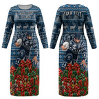 Personalized Carlton Blues Football Christmas Couples Matching Long Sleeve Bodycon Dress and Hawaiian Shirt Australian Football Mascot - Ugly Xmas Pattern Festive