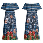 Personalized Carlton Blues Football Christmas Couples Matching Off Shoulder Maxi Dress and Hawaiian Shirt Australian Football Mascot - Ugly Xmas Pattern Festive