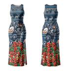 Personalized Carlton Blues Football Christmas Couples Matching Tank Maxi Dress and Long Sleeve Button Shirt Australian Football Mascot - Ugly Xmas Pattern Festive