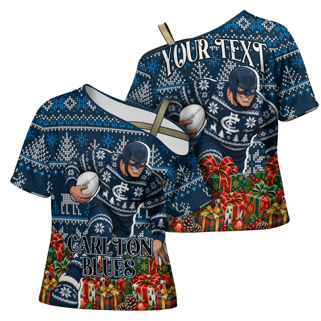 Personalized Carlton Blues Football Christmas Cross Shoulder Shirt Australian Football Mascot - Ugly Xmas Pattern Festive
