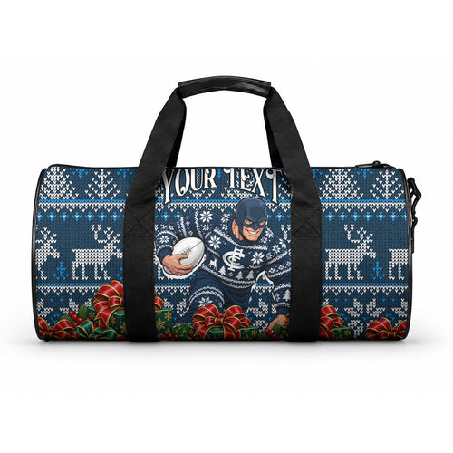 Personalized Carlton Blues Football Christmas Duffle Bag Australian Football Mascot - Ugly Xmas Pattern Festive