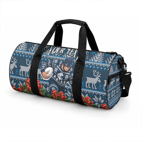 Personalized Carlton Blues Football Christmas Duffle Bag Australian Football Mascot - Ugly Xmas Pattern Festive