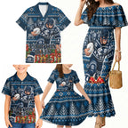 Personalized Carlton Blues Football Christmas Family Matching Mermaid Dress and Hawaiian Shirt Australian Football Mascot - Ugly Xmas Pattern Festive