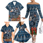 Personalized Carlton Blues Football Christmas Family Matching Off The Shoulder Long Sleeve Dress and Hawaiian Shirt Australian Football Mascot - Ugly Xmas Pattern Festive