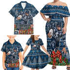 Personalized Carlton Blues Football Christmas Family Matching Off Shoulder Maxi Dress and Hawaiian Shirt Australian Football Mascot - Ugly Xmas Pattern Festive