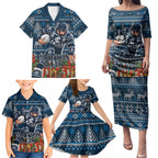 Personalized Carlton Blues Football Christmas Family Matching Puletasi and Hawaiian Shirt Australian Football Mascot - Ugly Xmas Pattern Festive