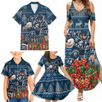 Personalized Carlton Blues Football Christmas Family Matching Summer Maxi Dress and Hawaiian Shirt Australian Football Mascot - Ugly Xmas Pattern Festive
