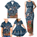 Personalized Carlton Blues Football Christmas Family Matching Tank Maxi Dress and Hawaiian Shirt Australian Football Mascot - Ugly Xmas Pattern Festive