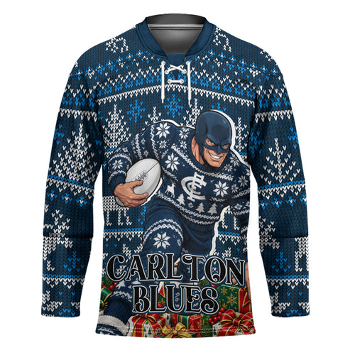 Personalized Carlton Blues Football Christmas Hockey Jersey Australian Football Mascot - Ugly Xmas Pattern Festive