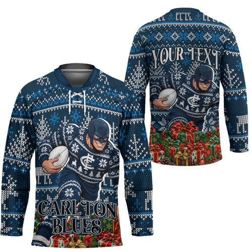 Personalized Carlton Blues Football Christmas Hockey Jersey Australian Football Mascot - Ugly Xmas Pattern Festive