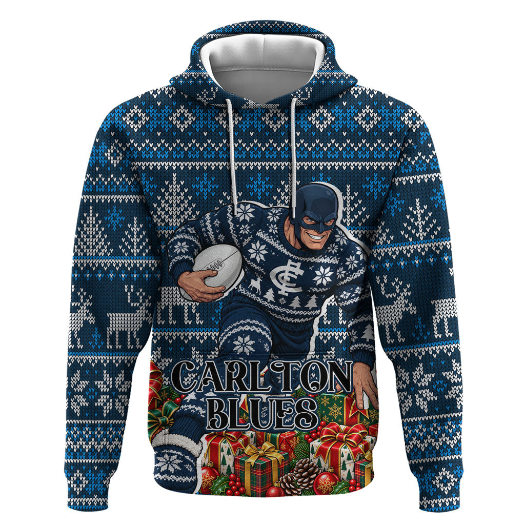 Personalized Carlton Blues Football Christmas Hoodie Australian Football Mascot - Ugly Xmas Pattern Festive