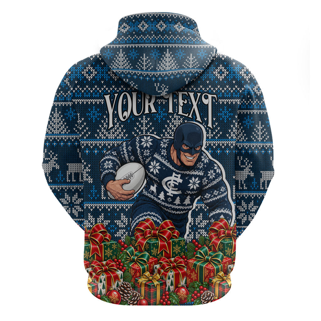 Personalized Carlton Blues Football Christmas Hoodie Australian Football Mascot - Ugly Xmas Pattern Festive