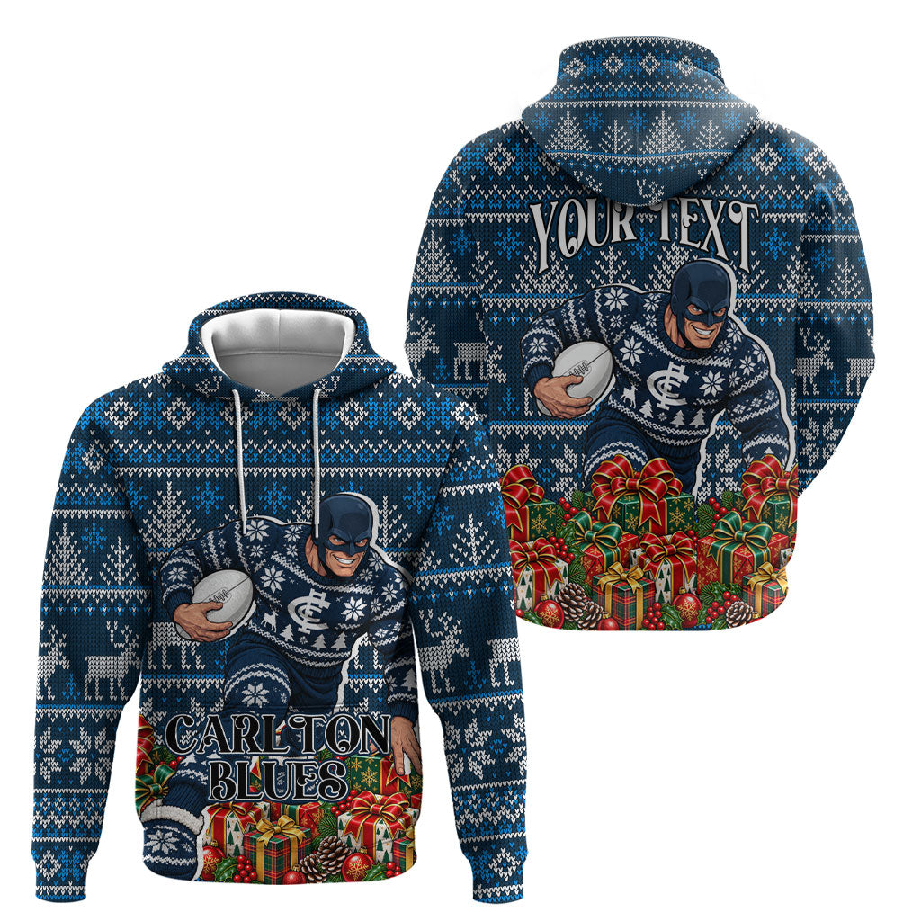 Personalized Carlton Blues Football Christmas Hoodie Australian Football Mascot - Ugly Xmas Pattern Festive