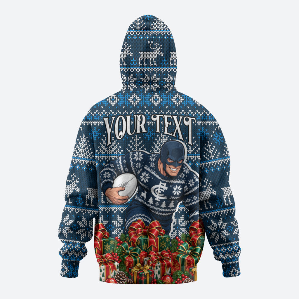 Personalized Carlton Blues Football Christmas Hoodie Australian Football Mascot - Ugly Xmas Pattern Festive