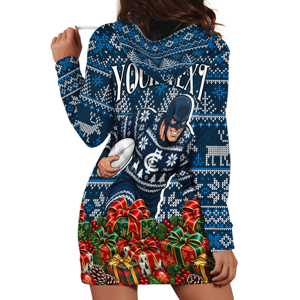 Personalized Carlton Blues Football Christmas Hoodie Dress Australian Football Mascot - Ugly Xmas Pattern Festive