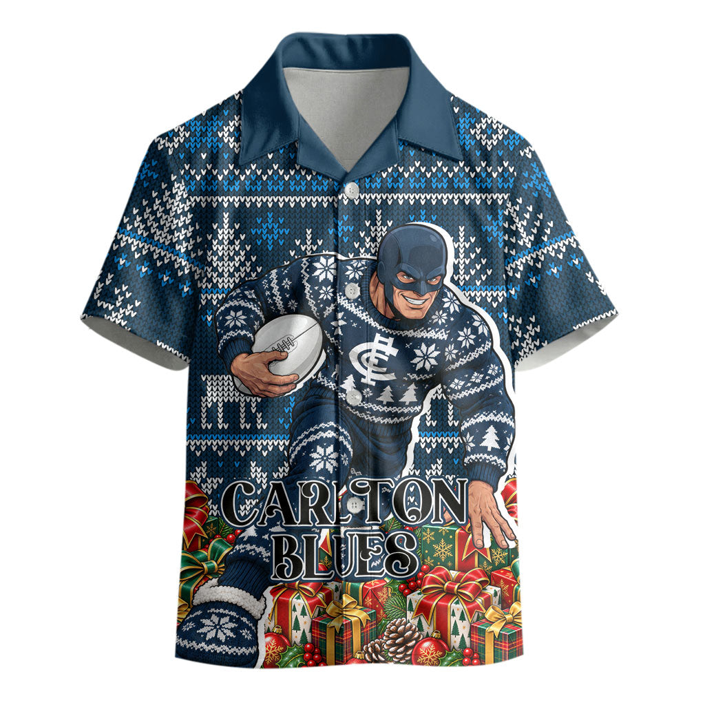 Personalized Carlton Blues Football Christmas Kid Hawaiian Shirt Australian Football Mascot - Ugly Xmas Pattern Festive