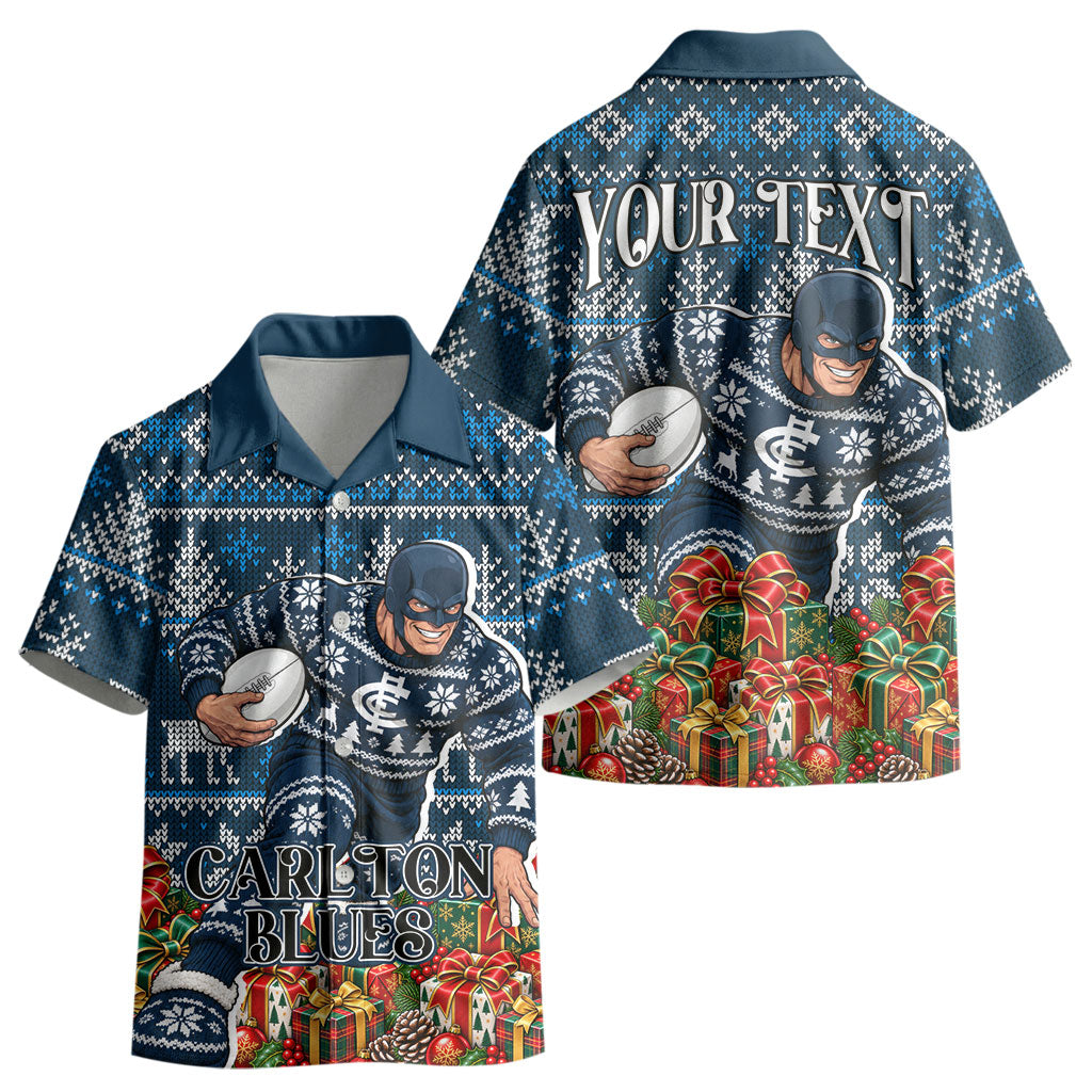Personalized Carlton Blues Football Christmas Kid Hawaiian Shirt Australian Football Mascot - Ugly Xmas Pattern Festive