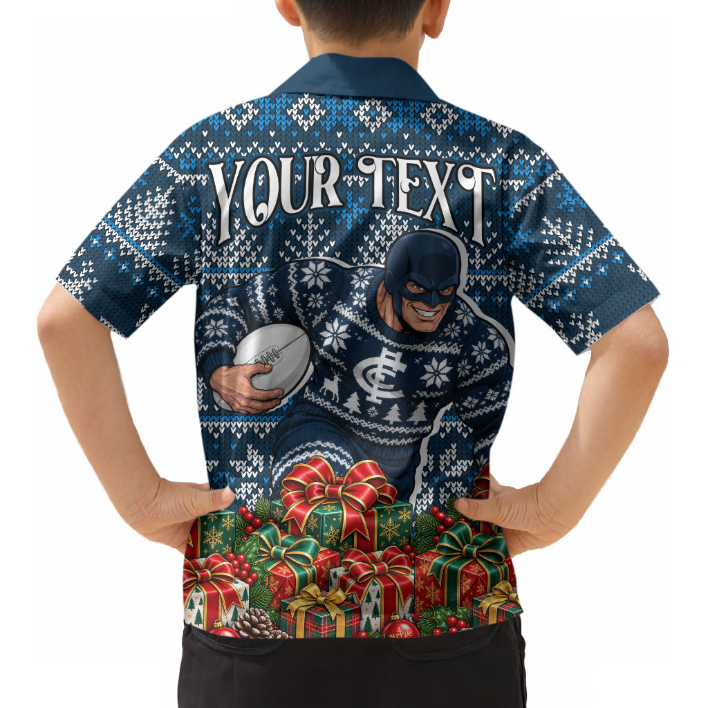 Personalized Carlton Blues Football Christmas Kid Hawaiian Shirt Australian Football Mascot - Ugly Xmas Pattern Festive