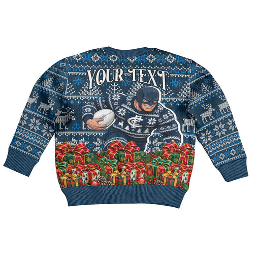 Personalized Carlton Blues Football Christmas Kid Ugly Christmas Sweater Australian Football Mascot - Ugly Xmas Pattern Festive