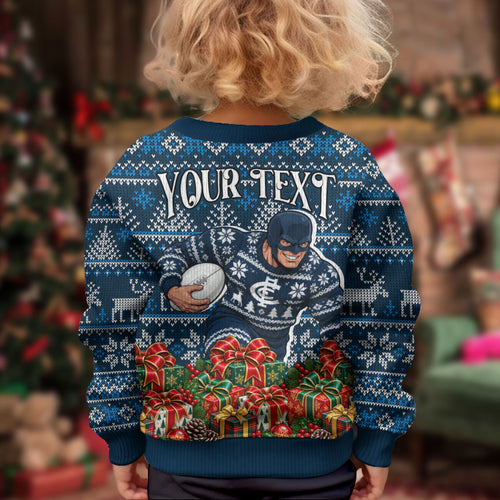 Personalized Carlton Blues Football Christmas Kid Ugly Christmas Sweater Australian Football Mascot - Ugly Xmas Pattern Festive