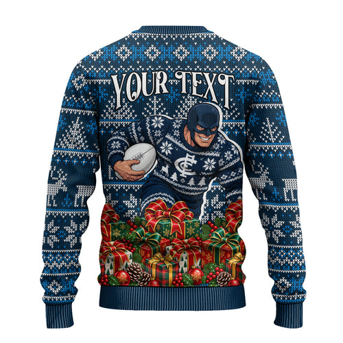 Personalized Carlton Blues Football Christmas Ugly Christmas Sweater Australian Football Mascot - Ugly Xmas Pattern Festive