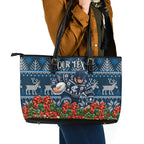 Personalized Carlton Blues Football Christmas Leather Tote Bag Australian Football Mascot - Ugly Xmas Pattern Festive