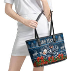 Personalized Carlton Blues Football Christmas Leather Tote Bag Australian Football Mascot - Ugly Xmas Pattern Festive