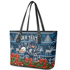 Personalized Carlton Blues Football Christmas Leather Tote Bag Australian Football Mascot - Ugly Xmas Pattern Festive