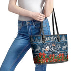 Personalized Carlton Blues Football Christmas Leather Tote Bag Australian Football Mascot - Ugly Xmas Pattern Festive