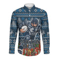 Personalized Carlton Blues Football Christmas Long Sleeve Button Shirt Australian Football Mascot - Ugly Xmas Pattern Festive