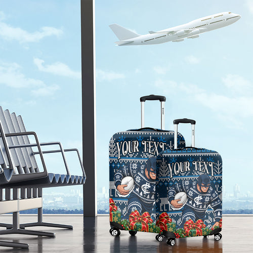 Personalized Carlton Blues Football Christmas Luggage Cover Australian Football Mascot - Ugly Xmas Pattern Festive