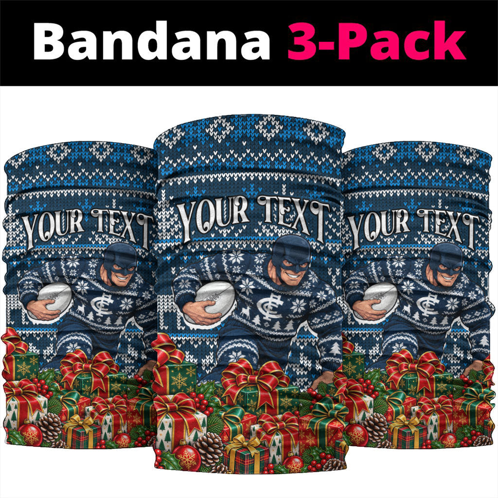 Personalized Carlton Blues Football Christmas Neck Gaiter Australian Football Mascot - Ugly Xmas Pattern Festive