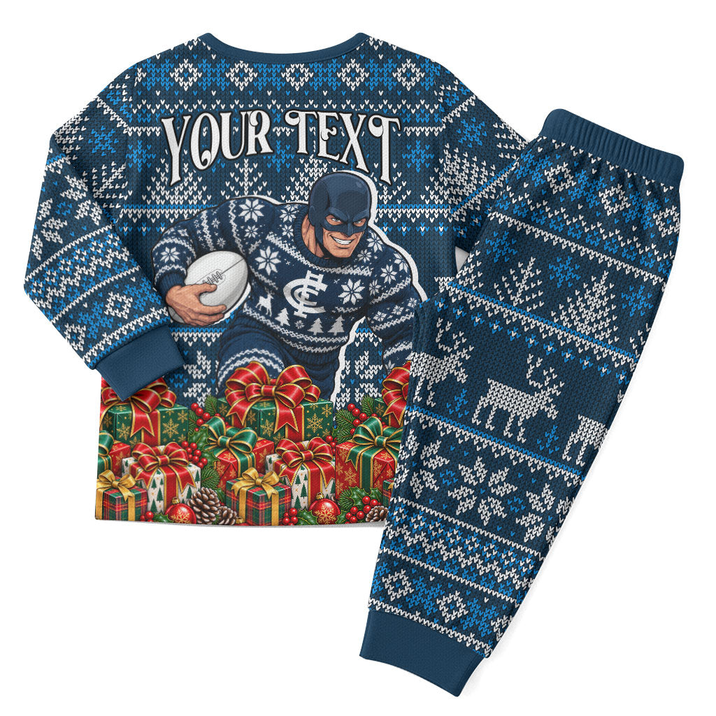 Personalized Carlton Blues Football Christmas Pajama Set Australian Football Mascot - Ugly Xmas Pattern Festive