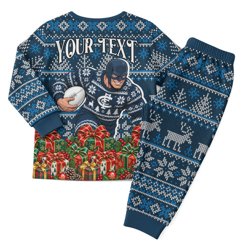 Personalized Carlton Blues Football Christmas Pajama Set Australian Football Mascot - Ugly Xmas Pattern Festive