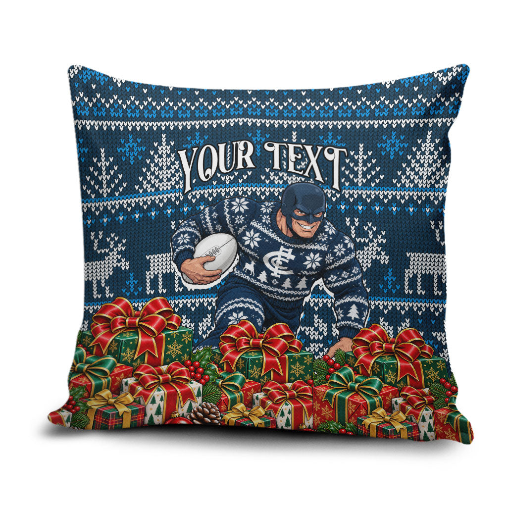 Personalized Carlton Blues Football Christmas Pillow Cover Australian Football Mascot - Ugly Xmas Pattern Festive