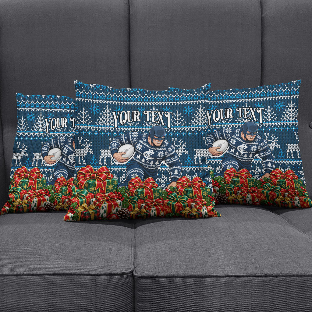 Personalized Carlton Blues Football Christmas Pillow Cover Australian Football Mascot - Ugly Xmas Pattern Festive