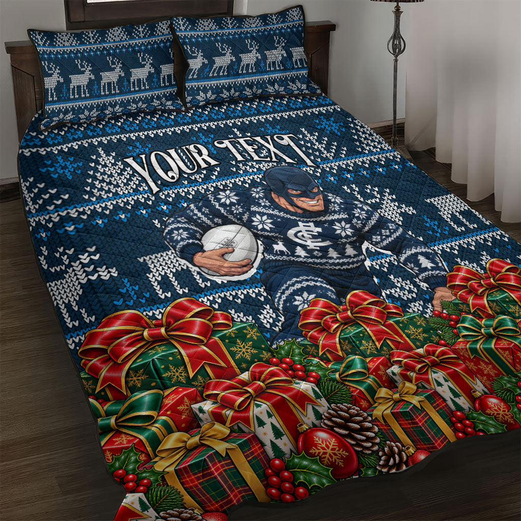Personalized Carlton Blues Football Christmas Quilt Bed Set Australian Football Mascot - Ugly Xmas Pattern Festive