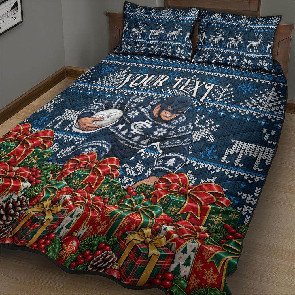 Personalized Carlton Blues Football Christmas Quilt Bed Set Australian Football Mascot - Ugly Xmas Pattern Festive