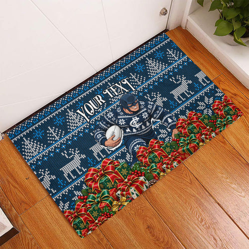 Personalized Carlton Blues Football Christmas Rubber Doormat Australian Football Mascot - Ugly Xmas Pattern Festive