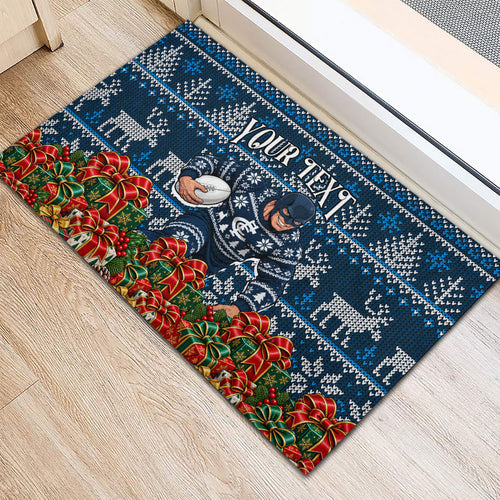 Personalized Carlton Blues Football Christmas Rubber Doormat Australian Football Mascot - Ugly Xmas Pattern Festive