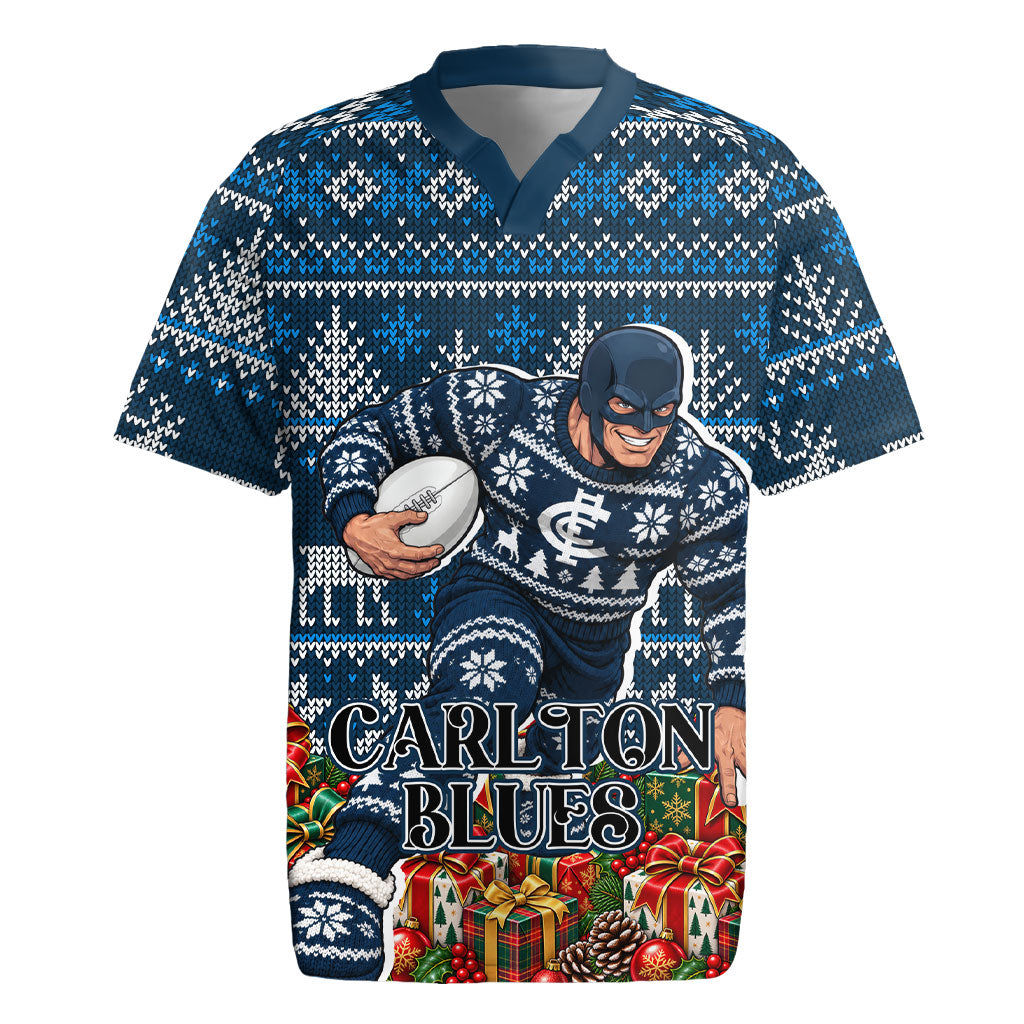 Personalized Carlton Blues Football Christmas Rugby Jersey Australian Football Mascot - Ugly Xmas Pattern Festive