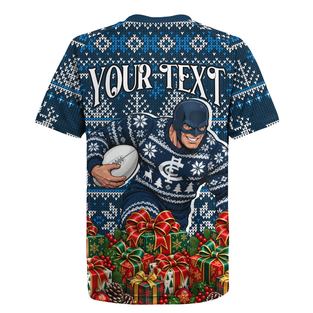 Personalized Carlton Blues Football Christmas Rugby Jersey Australian Football Mascot - Ugly Xmas Pattern Festive